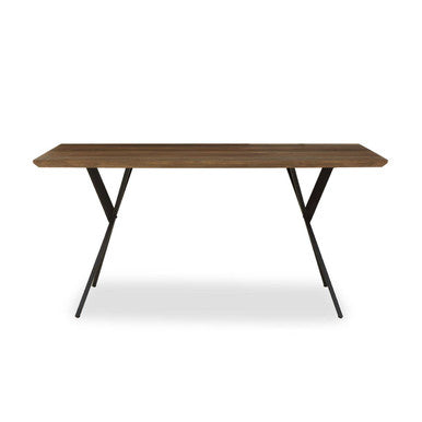 Brown Veneer Wooden Dining Table with Black X Base