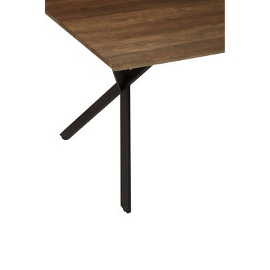 Brown Veneer Wooden Dining Table with Black X Base