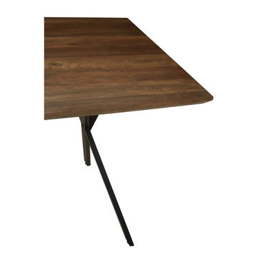 Brown Veneer Wooden Dining Table with Black X Base