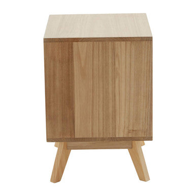 Grey and White Two Drawer Bedside Table with Natural Wood Legs