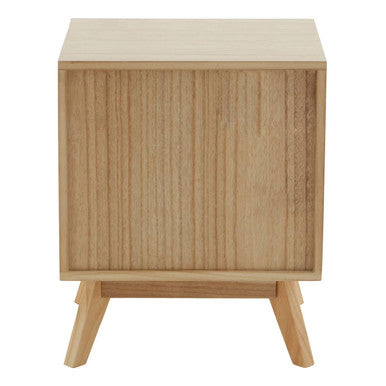Grey and White Two Drawer Bedside Table with Natural Wood Legs