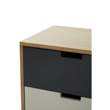 Grey and White Two Drawer Bedside Table with Natural Wood Legs