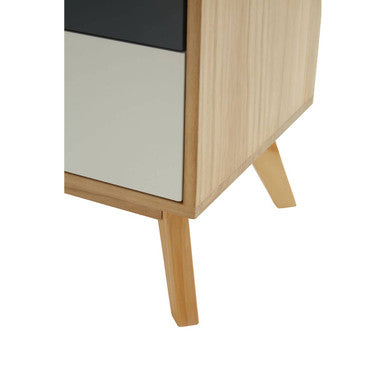 Grey and White Two Drawer Bedside Table with Natural Wood Legs