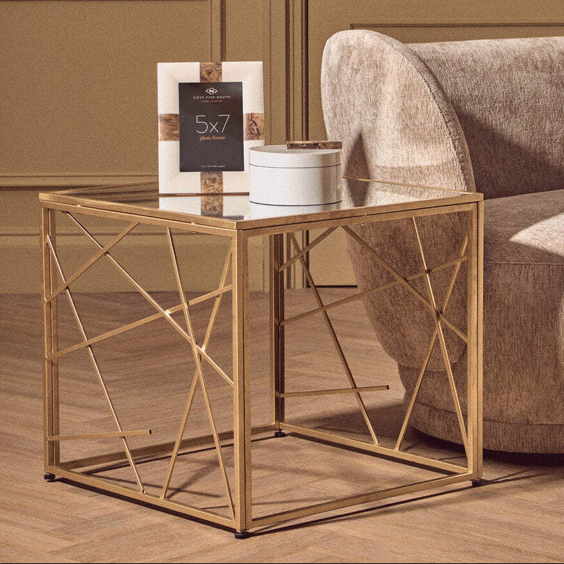 Gold Frame Side Table with Mirror Top