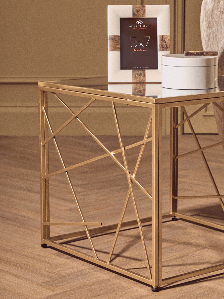 Gold Frame Side Table with Mirror Top