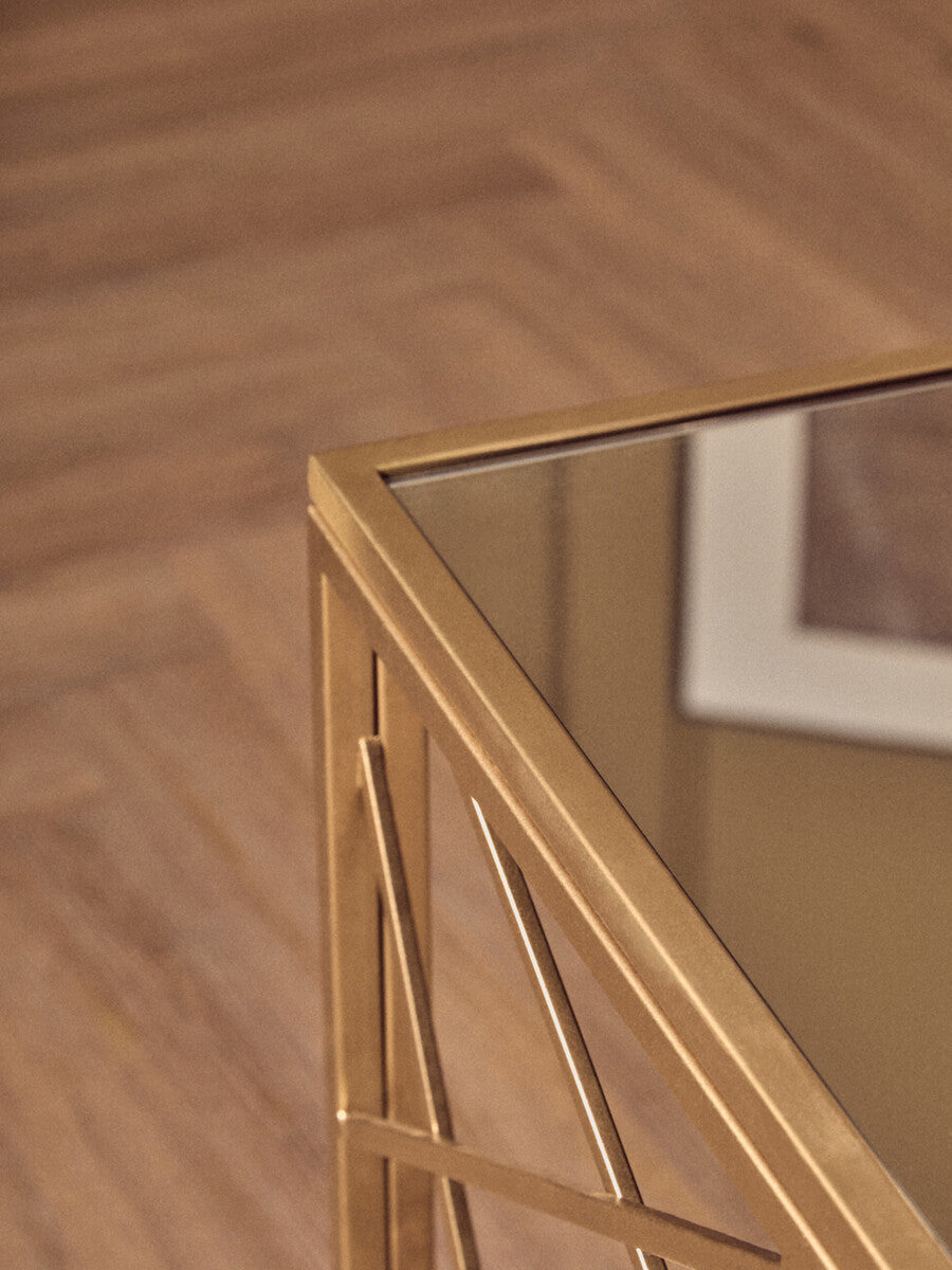 Gold Frame Side Table with Mirror Top