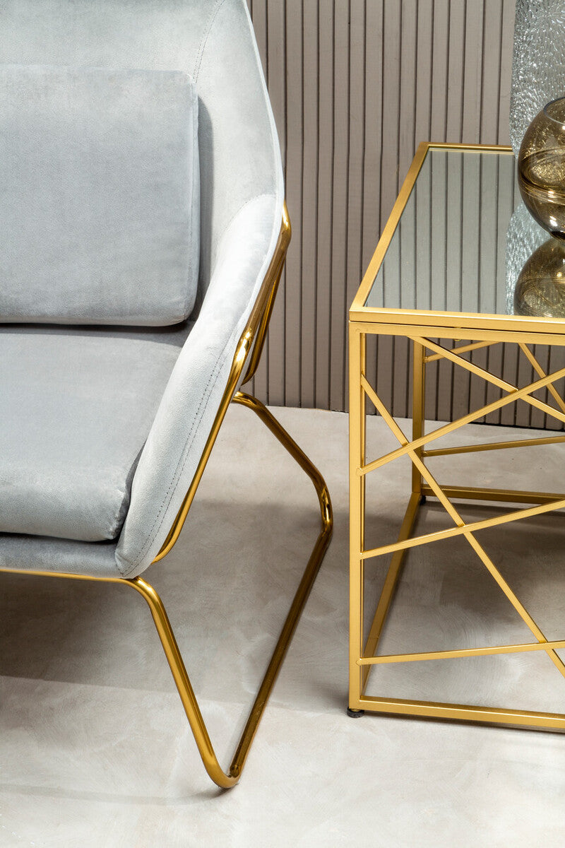 Gold Frame Side Table with Mirror Top