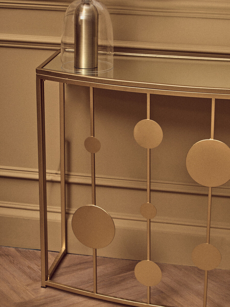 Champagne Gold Console Table with Mirror Top