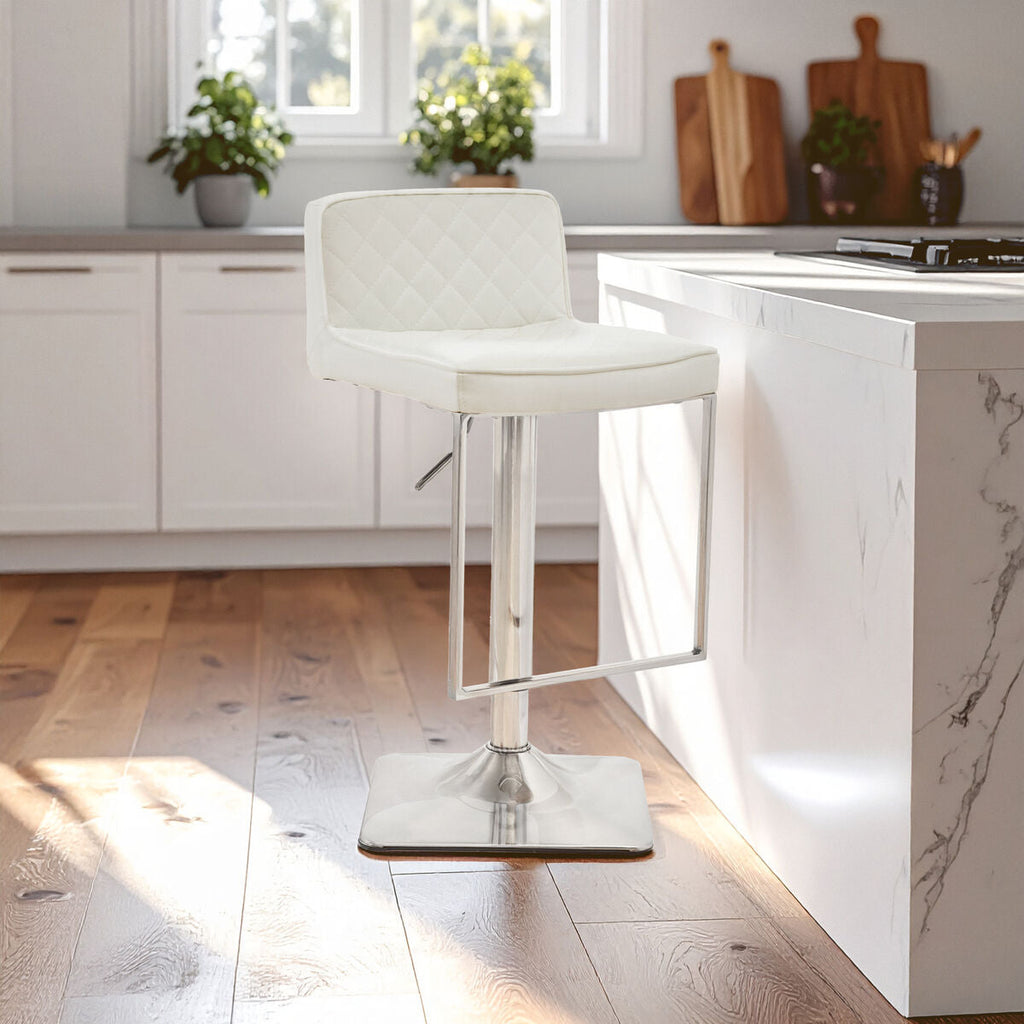 White and Chrome Bar Stool with Square Base