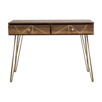 Wood Effect Console Table with 2 Storage Drawers and Hairpin Metal Legs