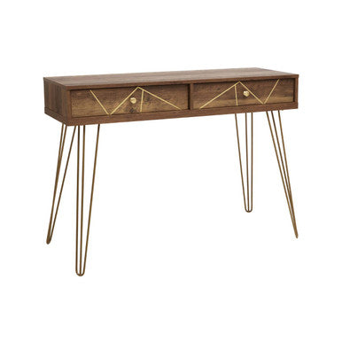Wood Effect Console Table with 2 Storage Drawers and Hairpin Metal Legs