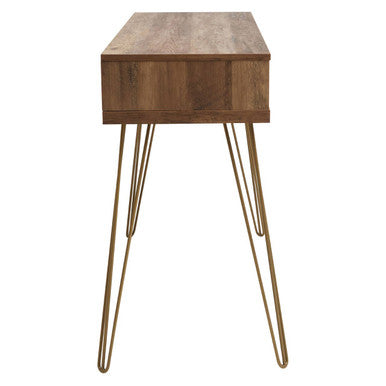 Wood Effect Console Table with 2 Storage Drawers and Hairpin Metal Legs