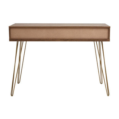 Wood Effect Console Table with 2 Storage Drawers and Hairpin Metal Legs