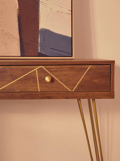 Wood Effect Console Table with 2 Storage Drawers and Hairpin Metal Legs