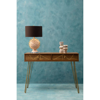 Wood Effect Console Table with 2 Storage Drawers and Hairpin Metal Legs