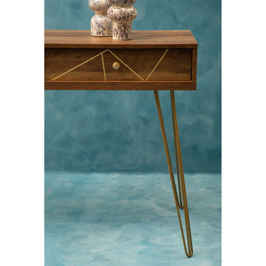 Wood Effect Console Table with 2 Storage Drawers and Hairpin Metal Legs