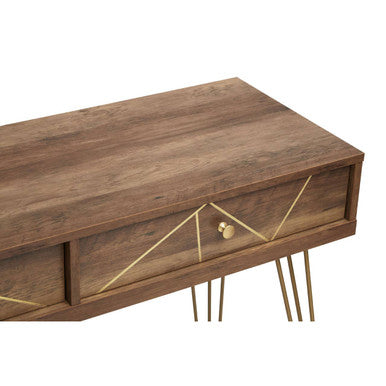 Wood Effect Console Table with 2 Storage Drawers and Hairpin Metal Legs