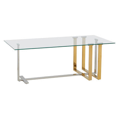 Silver and Gold Steel Frame Coffee Table with Glass Top