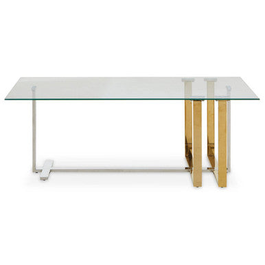 Silver and Gold Steel Frame Coffee Table with Glass Top