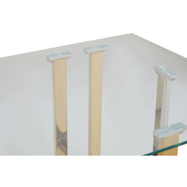 Silver and Gold Steel Frame Coffee Table with Glass Top
