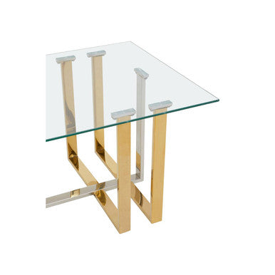 Silver and Gold Steel Frame Coffee Table with Glass Top