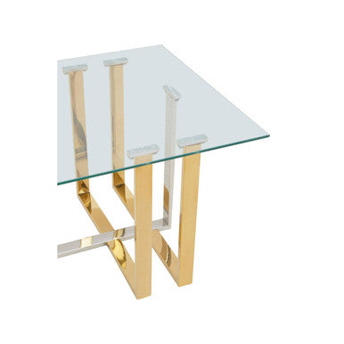 Silver and Gold Steel Frame Coffee Table with Glass Top