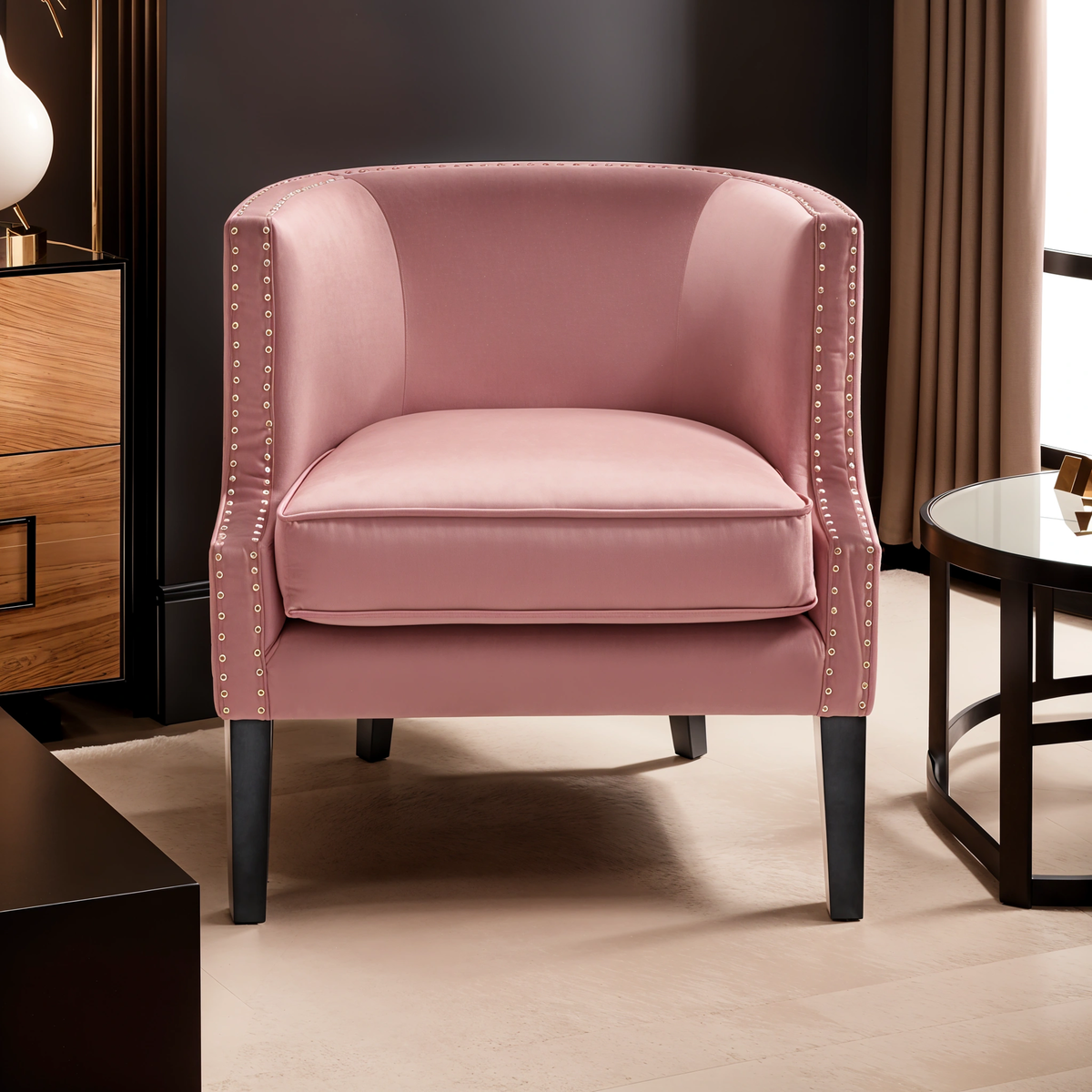 Pink Velvet Studded Chair