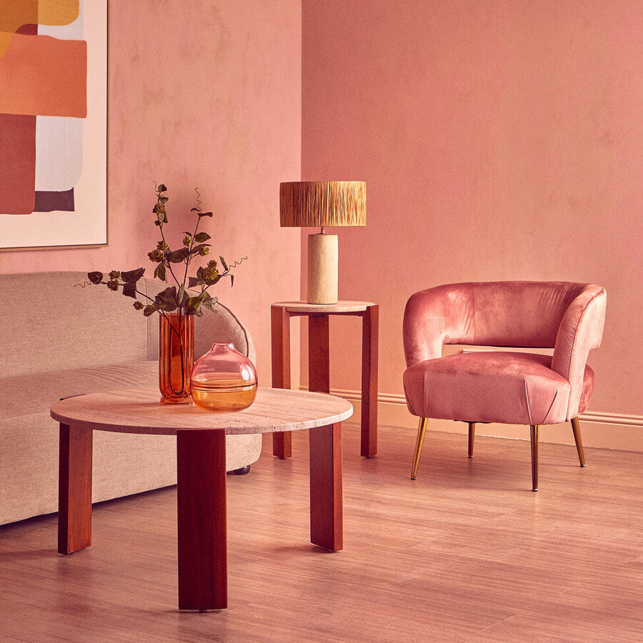 Pink Velvet Curved Accent Chair