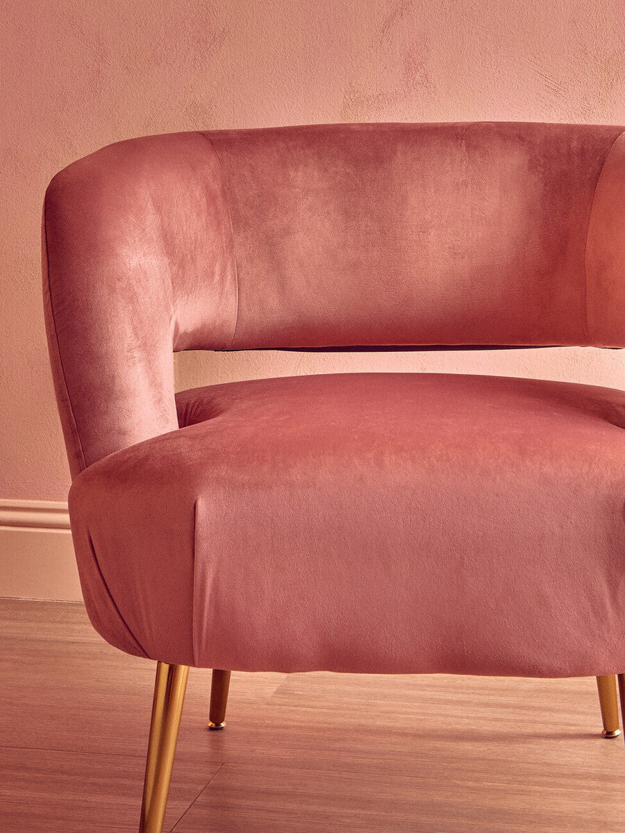 Pink Velvet Curved Accent Chair
