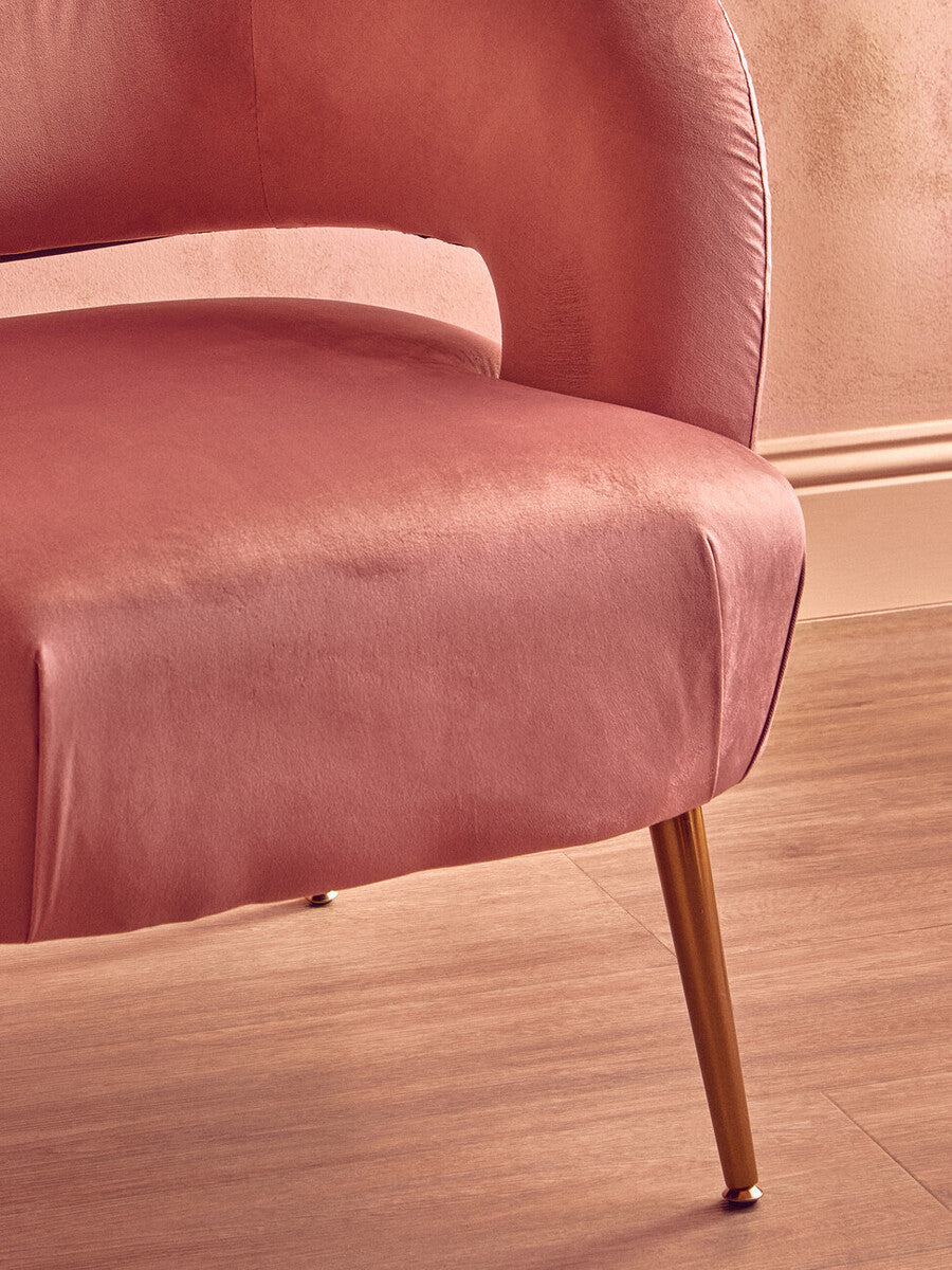 Pink Velvet Curved Accent Chair