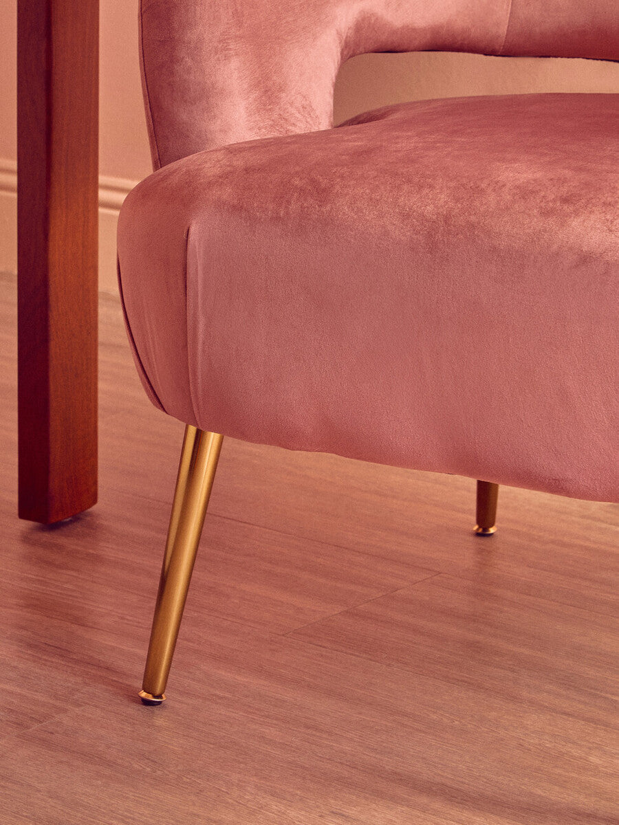 Pink Velvet Curved Accent Chair