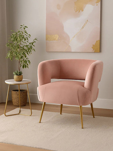 Pink Velvet Curved Accent Chair
