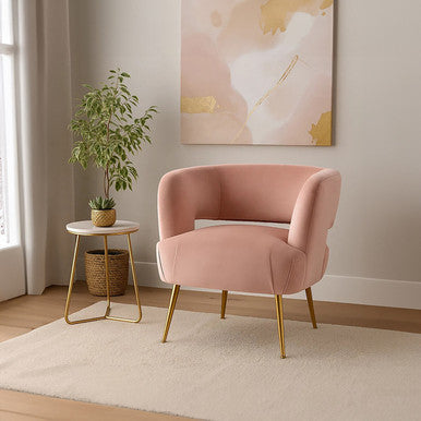 Pink Velvet Curved Accent Chair