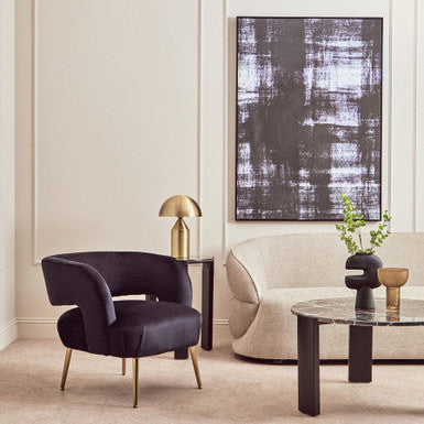 Black Velvet Curved Accent Chair