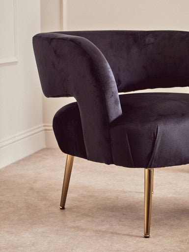 Black Velvet Curved Accent Chair