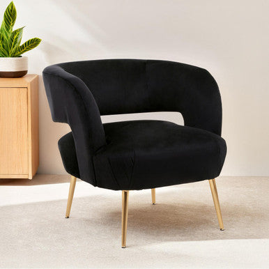 Black Velvet Curved Accent Chair