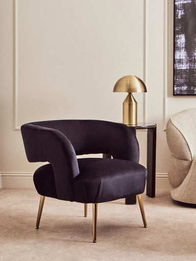 Black Velvet Curved Accent Chair