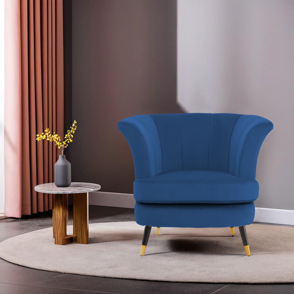 Midnight Blue Velvet Curved Accent Chair