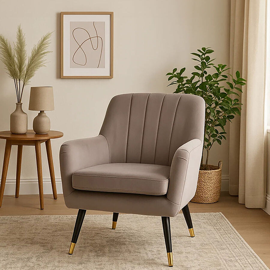 Loretta Mink Velvet Accent Chair with Black Legs