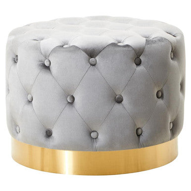 Grey Velvet Stool with Matte Gold Base