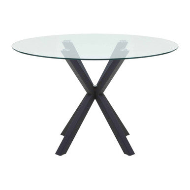 Clear Glass Round Dining Table with Black Metal Legs