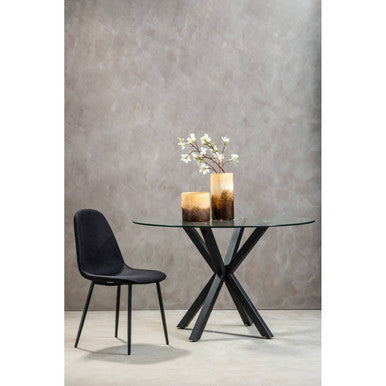 Clear Glass Round Dining Table with Black Metal Legs