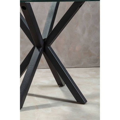 Clear Glass Round Dining Table with Black Metal Legs