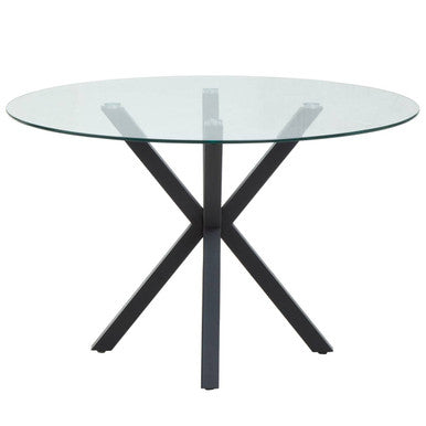 Clear Glass Round Dining Table with Black Metal Legs