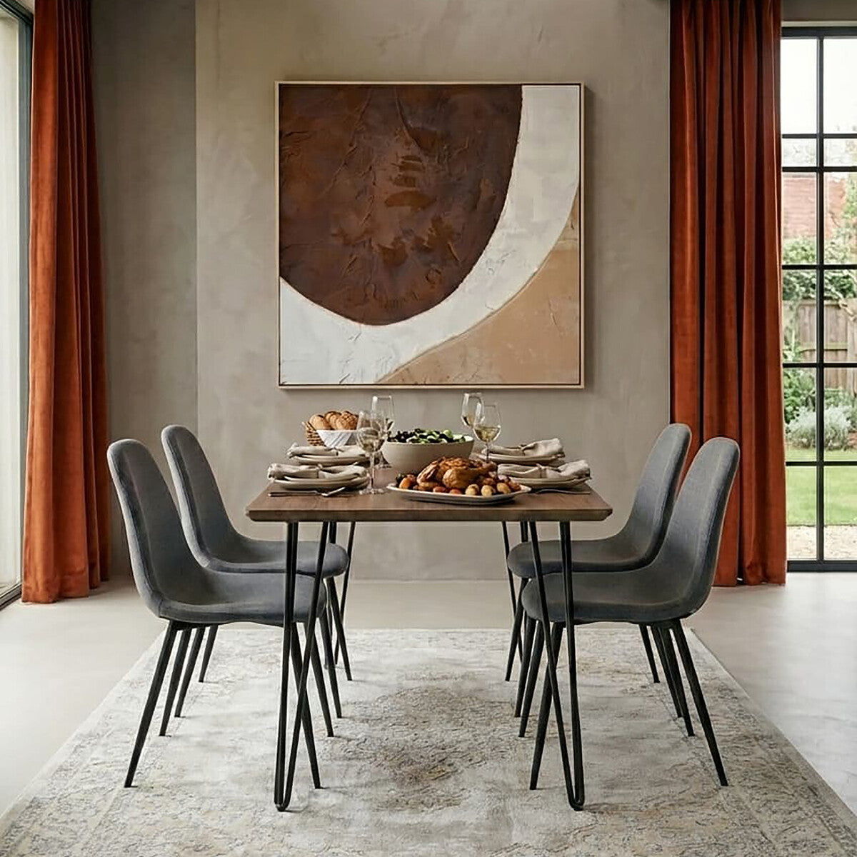 Grey Fabric Dining Chair with Black Base
