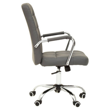 Grey Leather Effect Office Chair with Chrome Base