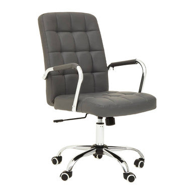 Grey Leather Effect Office Chair with Chrome Base