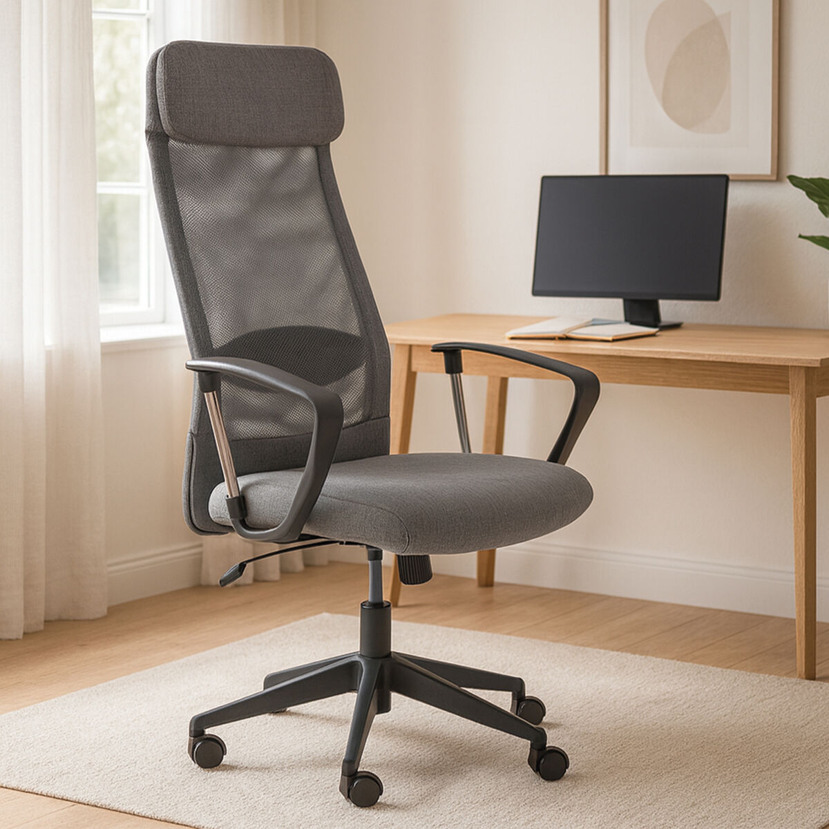 Grey Mesh and Fabric Home Office Chair