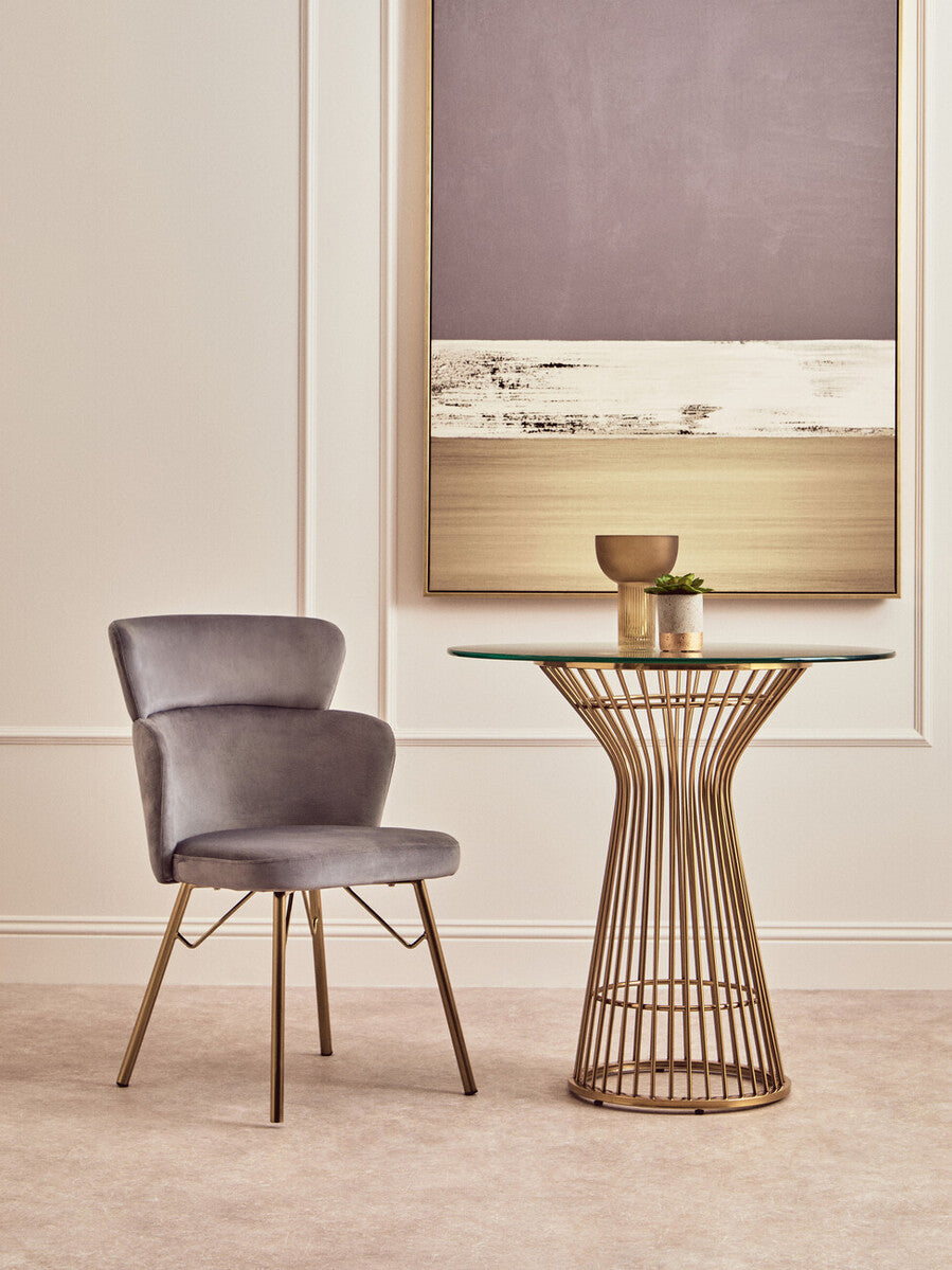 Grey Velvet Chair with Gold Base