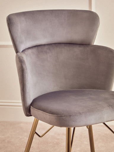 Grey Velvet Chair with Gold Base